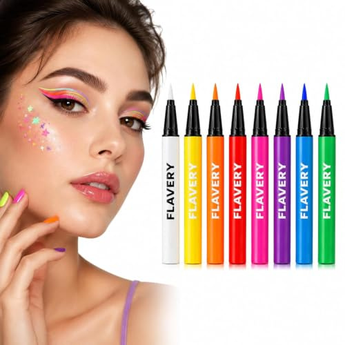UV Eyeliner Set 8 Farben Wasserfest,Neon Liquid Eyeliner Set, Waschbar Schminkstifte Schminkfarben,Matte Flüssiger Eyeliner Bunt,für den täglichen Gebrauch und Hallween, Weihnachten