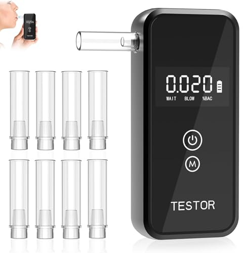 Colorfullife Ethylotest Electronique, Ethylotest, Ethylotest Electronique Homologué NF avec Affichage Numérique LCD, Alcotest Professionnel pour Un Usage Domestique ave 8 Embouchures【Noir】