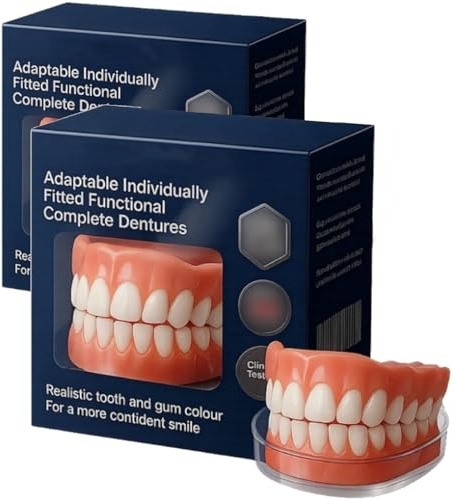 Funktionelle Zahnprothesen, Anpassbare Funktionelle Vollprothese, Fortschrittliches, Individuell Angepasstes Silikon-Vollprothesen-Set, Für Männer Und Frauen (2pcs)