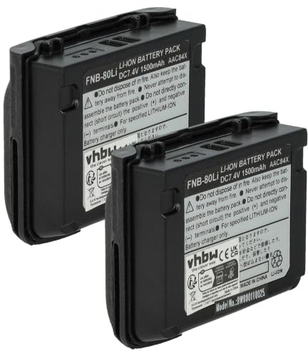 vhbw 2X Akku Ersatz für Vertex Yaesu FNB-V80li | FNB-80Li für Funkgerät, Walkie Talkie (1500 mAh, 7,4 V, Li-Ion)