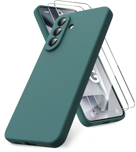 Vansdon Coque Compatible avec Samsung Galaxy A57 5G, Vert Nuit | 2 Film de Protection en Verre trempé, Housse Souple en TPU en Silicone Liquide, Housse en Caoutchouc Antichoc