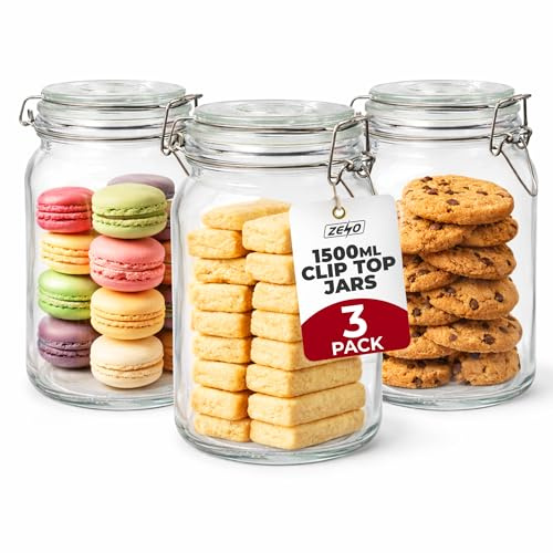 ZENO Clip Top Glass Jars 1500ml | Airtight Glass Storage Jars with Lids | Mason Style Glass Jars for Dry Food Coffee Tea Spices | Kitchen Preserving Pickle & Storage Jars (3)