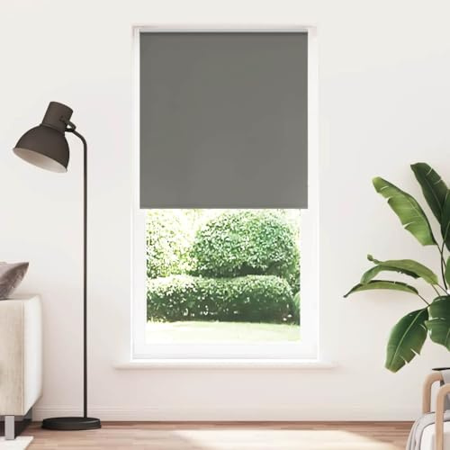 Owoxanthellate Roller Blind Blackout Grey 100x230 cm with Aluminium Top Rail, Child-Safe Cord Clip, No-Drill or Screw Fix, 100% Polyester, for Living Room, Bedroom or Kitchen Window