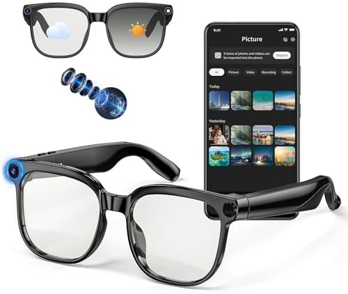AI Smart Glasses with Camera, 4K 800W HD Video Recording Glasses with Audio, Bluetooth Sunglassess with Camera, Real-Time Translation, Voice Assistant, Object Recognition, Hands-Free Music Calls