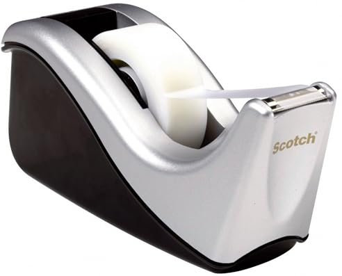Value Desktop Tape Dispenser, Attached 1 core, Black/Silver