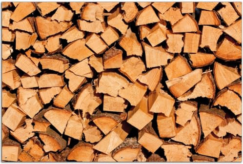 Wallario Outdoor-Poster für Garten oder Balkon Holzstapel gehackt - Holzscheite für den Kamin, Motivbanner Größe: ca. 60 x 90 cm, Outdoor-Bild