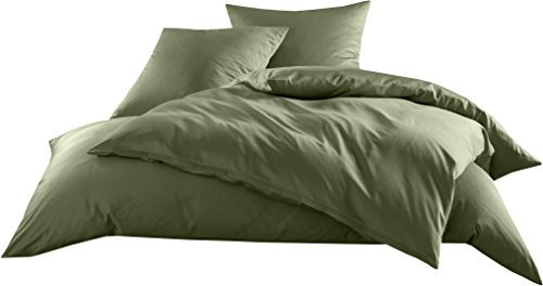 Mako-Satin Baumwollsatin Bettwäsche Uni einfarbig zum Kombinieren (Bettbezug 200 cm x 220 cm, Dunkelgrün) viele Farben & Größen