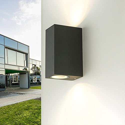 Projecteur mural extérieur, Lampe extérieure anthracite, Applique murale extérieure, Up & Down, IP44, GU10, P:9,2 cm, Balcon Lampe murale, Terrasse, Cour, Applique murale extérieure