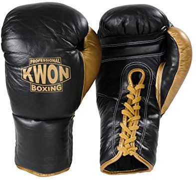 Kwon Boxhandschuhe Leder mit Schnürung schwarz/gold