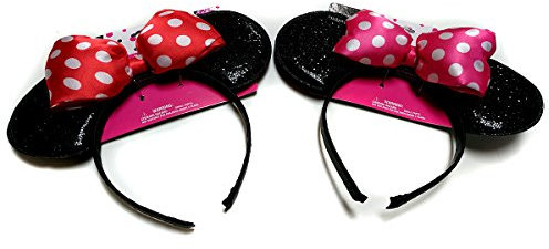 Minnie Mouse Lot de 2 oreilles scintillantes (nœud rouge et nœud rose)