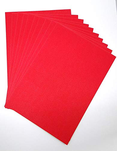 A4 Red Glitter Card Paper Non Shed Sparkle Craft Sheets - 250gsm Bling Crafting Cardstock Acid Free (Red - 10 Sheets)