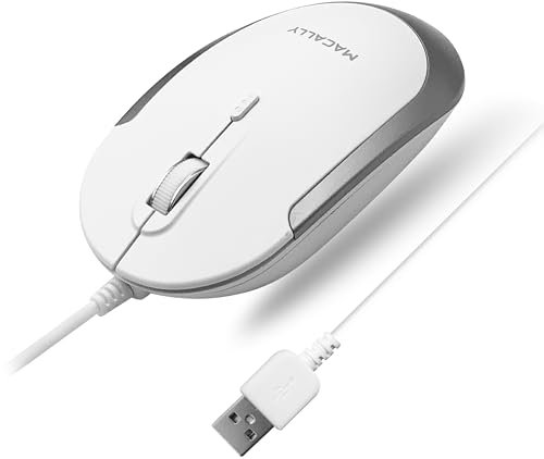 Macally Leise kabelgebundene Maus – schlanke und kompakte USB-Maus für Apple Mac oder Windows PC Laptop/Desktop – entworfen mit optischem Sensor und DPI-Schalter – einfache und Bequeme kabelgebundene
