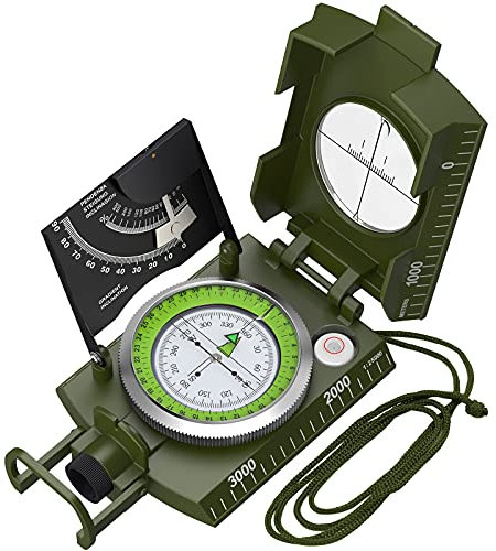 Proster Militär Marschkompass Professioneller Taschenkompass Peilkompass Kompass Compass mit Klinometer Tragschlaufe Tasche für Jagd Wandern und Aktivitäten im Freien- Schwarz (Tarnung)