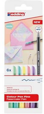 edding 1200 rotulador de color de trazo fino - juego de 6 colores pastel - punta redonda 1 mm - rotulador con punta de fieltro para dibujar y escribir - para colegio o mandala