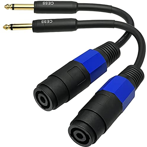 CNCESS 1/4 in TS Male to Speakon Female Adapter, 6 in, 2-Pack, Gold Plated