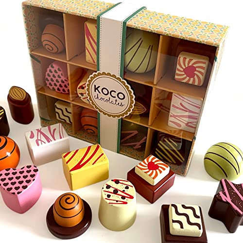 Bee Smart Tea Party Wooden Sweet Chocolate Box | Kids Playset Pretend Play Food with Sturdy Cardboard Storage Box | Childrens Role Play & Imaginary Play Kitchen Set | Birthday Gifts for Toddlers