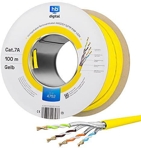HB-DIGITAL, cavo di rete, cat.7A, LAN, di installazione AWG 23/1, in rame, professionale S/FTP, PIMF, LSZH, senza alogeni, approvato RoHS, Ethernet, cavo dati, 10 Gbit, 1000 MHz