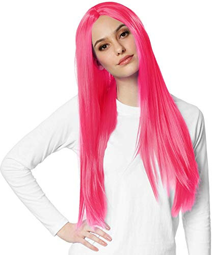 dressforfun 901010 Damen Langhaar Perrücke, glatt, Kunsthaar, Cosplay Party Kostüm - diverse Farben - (Pink | Nr. 303635)