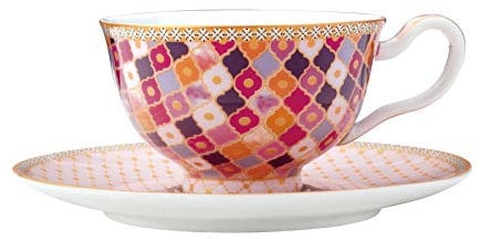 Maxwell & Williams - Tasse à Thé et Sous-Tasse en Porcelaine, Collection Teas & C's Kasbah, Modèle HV0118, 200 ml - Couleur Rose avec Motifs