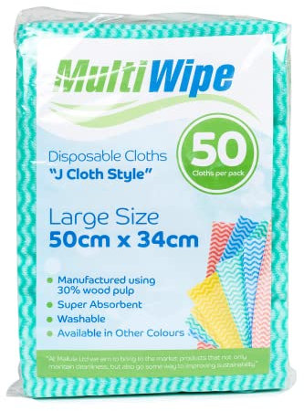 50 Large green disposable cleaning Cloths |J cloth Style. | Made with 30% wood pulp | 50cm x 34cm | Also available in boxes of 500