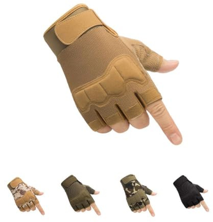 HYCOPROT Gants Tactiques sans Doigts, Gants Militaires de Plein air Légers, Respirants et Protecteurs pour Le Tir, la Chasse, la Coto, l'escalade (Jaune, Large)