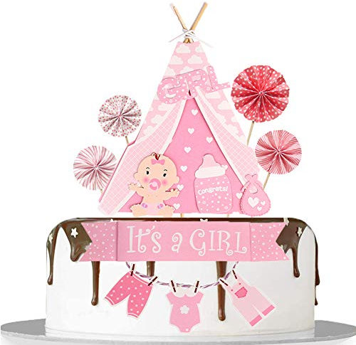 Babyparty Tortendeko Mädchen It's A Girl Tortendeko set für Taufe Deko Mädchen Baby Geburtstag Kuchendekoration
