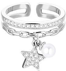 JinHan Anello stella pera, anello donna, anello ragazza, anello alla moda, ricco di ossido di zirconio, materiale ipoallergenico regolabile, regalo di compleanno per ragazza, argento/oro rosa/oro,