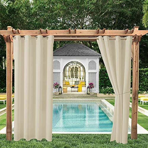 ele ELEOPTION Rideaux d'extérieur Hydrofuges, Protection Anti-UV avec œillets, pour Jardin, Cour, Balcon, Blanc Cassé, 1 Pièce / 132 X 275cm