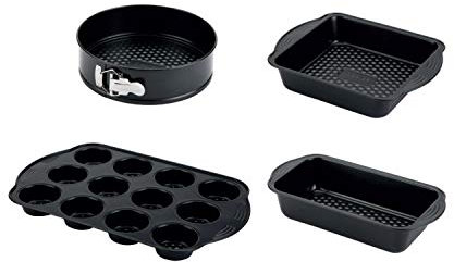 PRESTIGE, Aerolift, 4 Piece Bakeware Set, Non stick, Cushion Base, Fridge Freezer & Dishwasher Safe, Carbon Steel, 9 Springform Tin, 8 Square Cake Tin, 12 Cup Muffin Tin, 9 x 5 Loaf Tin, 4 Piece Set