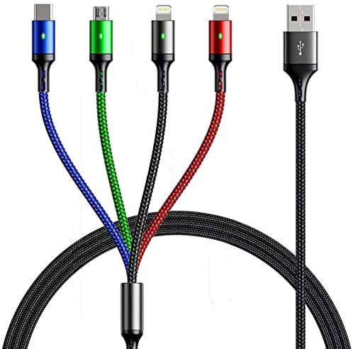 YTLUSN 1.5M Câble de Charge Multi USB 3A, Cordon de Chargeur 4 en 1 avec Ports IP/Micro USB/Type C pour Téléphone 12 11 Xs X 8 7 6/Tablettes/Samsung Galaxy S10/Huawei/LG/Google Pixel