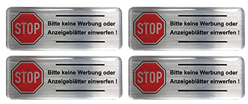 BIKE-label Briefkasten Aufkleber 3D Alu 80x30 mm 4 Stück Keine Werbung 403009VE
