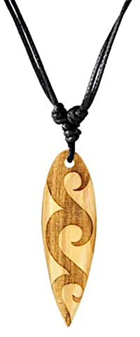 CHICNET Surferkette Olivenholz Halskette Gravur verstellbar hell braun Holz Surfbrett Damen Herren Holzkette Wellen Spiralen Kette Spiralen