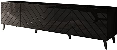 TV Schrank Mukodi 200, Praktischer Fernsehschrank mit 4 Türen, TV Lowboard mit Griffloses Öffnen, Sideboard, TV-Bank (Graphit/Graphit Hochglanz)