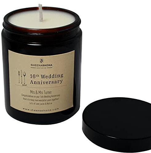 16th Year Silverware Personalised Wedding Anniversary Scented SOYA Wax Amber Jar Candle (Black Plum & Rhubarb)