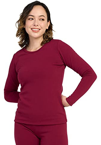 LAPASA Pacco da 2 o 1 Maglia Termica Donna Manica Lunga Fodera in Micro Pile - Pigiama Abbigliamento Intimo Canottiera Calda Elastica Traspirante Sportiva Bordeaux (Extra-Caldo) L