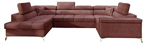 mb-moebel Ecksofa mit Schlaffunktion und Bettkasten | Couch für Wohnzimmer, Schlafsofa Sofagarnitur Sofa Eckcouch U-Form Wohnlandschaft mit Bettfunktion Tahiti (Links, Rosa2)