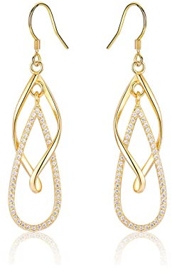 Ohrringe Gold Hängend mit glänzen Zirkonia Ohrhänger Dangly elegante Ohrringe für Damen Mädchen Silber Schmuck Geschenke