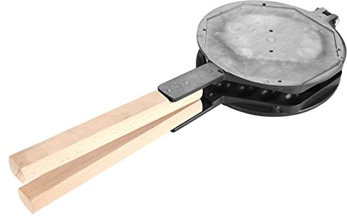 Hztyyier Nonstick Waffle Maker, Egg Bubble Waffle Plate, Stainless Steel, Wood Handles, Black, Traditional