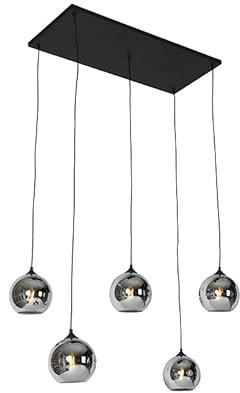 Qazqa - Art Deco Art-Deco-Hängelampe I Pendellampe I Pendelleuchte schwarz mit Rauchglas 5-flammig Lichter - Wallace I Wohnzimmer I Schlafzimmer - Rund - LED geeignet E27