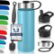 Milu Edelstahl Trinkflasche 500ml 750ml 1000ml (+3 Deckel) - Thermosflasche mit Strohhalm, Isolierte Wasserflasche, Auslaufsichere Isolierflasche doppelwandig, Kohlensäure geeignet (Himmelblau, 500ml)