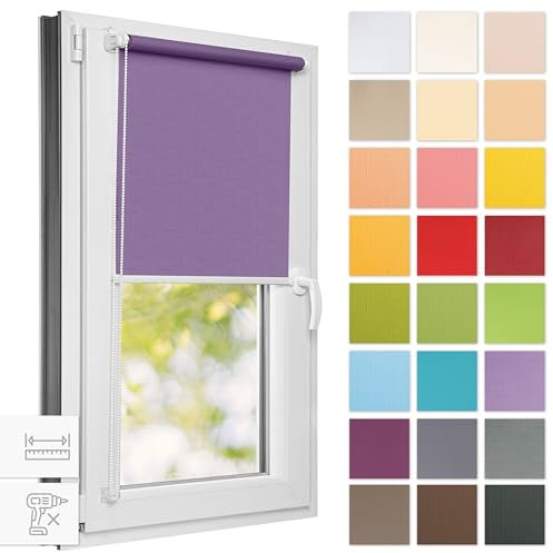Estika Rollo für Fenster ohne Bohren - 40cm x 120cm - Pastell Amethyst - 25 Stofffarben, Klemmfix Montage, Fensterrollos für innen, Sichtschutz für Fenster und Balkontür (40 cm Stoffbreite)