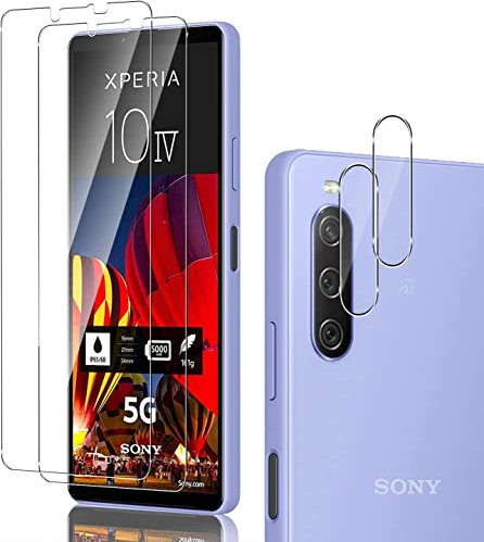 Holilo für Sony Xperia 10 IV 5G für Panzerglas Schutzfolie und Kamera Schutzfolie, [2+2 Stück] Ultra-HD 9H Härte Anti-Kratzen Anti-Blasenfrei Panzerfolie Schutzfolie Gehärtetes Glas Displayschutzfolie