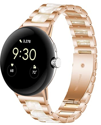 Gheper Resin Edelstahl Armband Kompatibel mit Google Pixel Watch 2 2023/Pixel Watch 2022 Smartwatch Schnelle Passform Metallarmband Ersatzarmband für Damen Herren