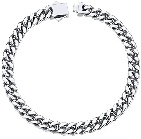 ChainsHouse Cuban Chain Bracelet for Men Stainless Steel Chunky Bracelets Biker Hip Hop Silver 5mm Curb Chain Mens Jewellery