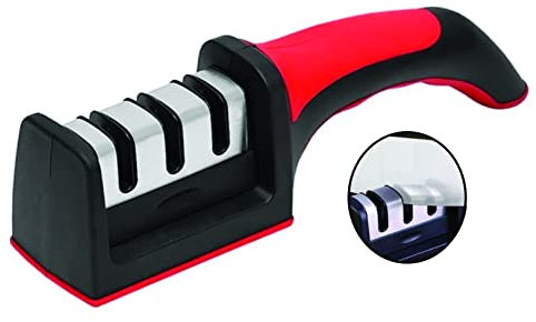 PARENCE - Easy Sharp 3-Stage Sharpener - for Kitchen Knives - Professional Result/Ergonomic Design - Ceramic Stone/Tungsten Carbide/Diamond - Black/Chrome Finish