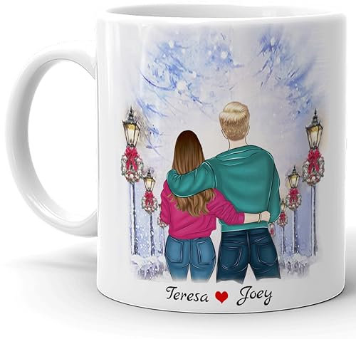 4GIFTSAKE Personalised Couple Mug - Custom 11oz Ceramic Coffee Mug - Gift for Valentines, Anniversary, Birthday, Wedding - Unique, Customisable Tea Cup Present for His and Her
