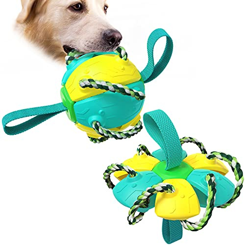 Interactive Flying Disk Ball Dog Toys, Pet Toy Flying Saucer Ball, Magic Deformation UFO Toys with Grab Tabs, Outdoor Sports Dog Training Equipment Dog's Play Flying Balls for Small Medium Large Dog