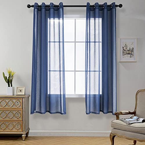 CUCRAF Transparente Gardinen mit ösen Vorhänge Wohnzimmer & Schlafzimmer, H160 x B140cm 2er Set Transluzente Vorhänge Blau, Unifarbene Pflegeleichte und Knitterfreie Vorhänge in Leinenoptik