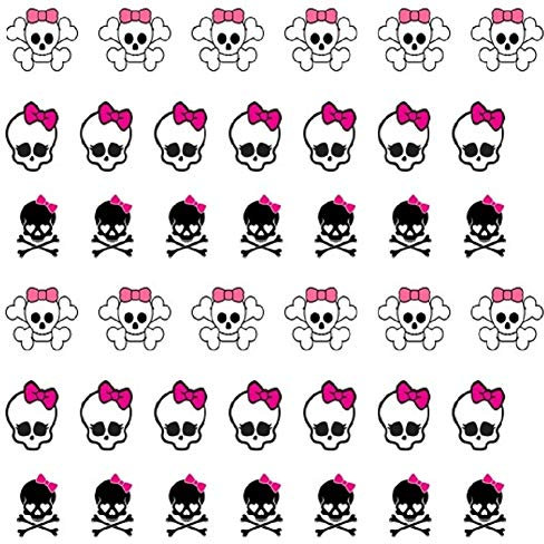 Skull Collection (Skull Nail Art Decals pink bow)