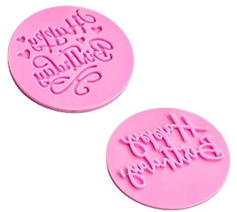 2 x rosa Prägestempel Happy Birthday für Fondant, Backen, Zuckerguss, Kekse, Cupcake, Kuchendekoration